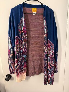 Ruby Rd Cardigan Womens 3X Open Front Boho Knit Sweater Vibrant Bleach Flaw AsIs